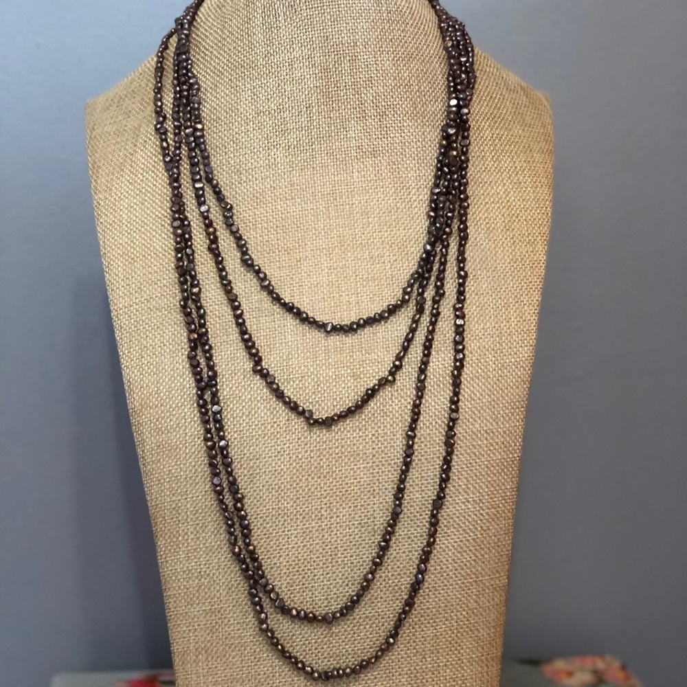 56” copper/black/purple cultured pearl necklace